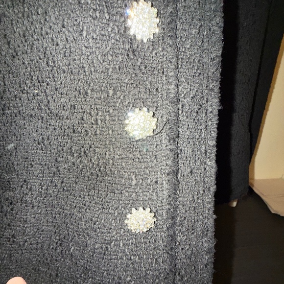 Rare Zara Black Textured Double-Breasted Blazer, with Diamanté Buttons - Sz XL - Picture 7 of 8